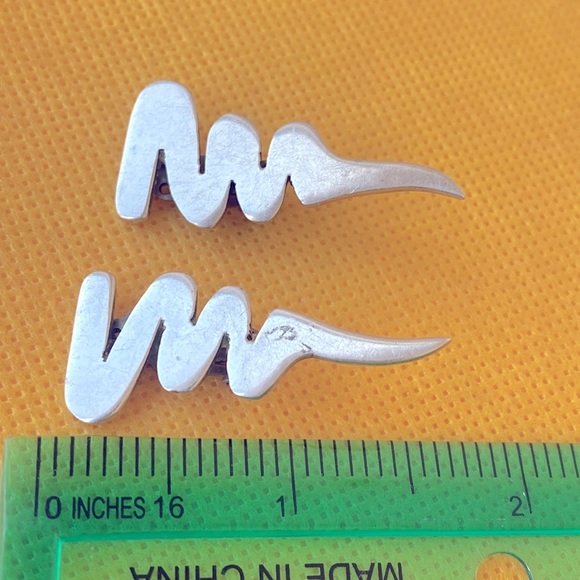 Taxco Mexico solid sterling silver lightning bolt zigzag clip on earrings - Picture 3 of 4